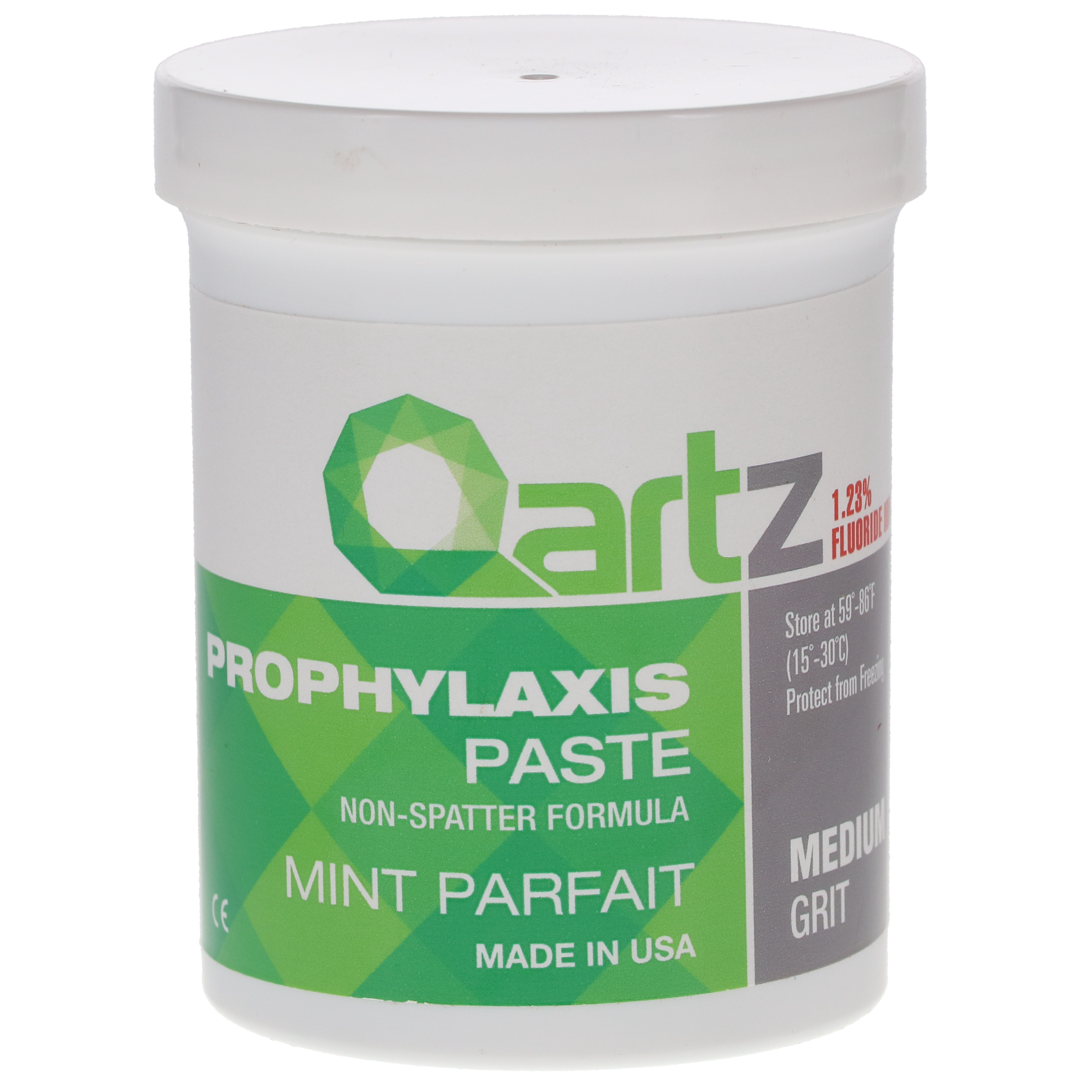 Qartz Medium Mint Parfait Prophy Paste Jar with Fluoride / 340g (12 oz) / Non-Drying / Splatter Free / Gluten Free / MADE IN USA