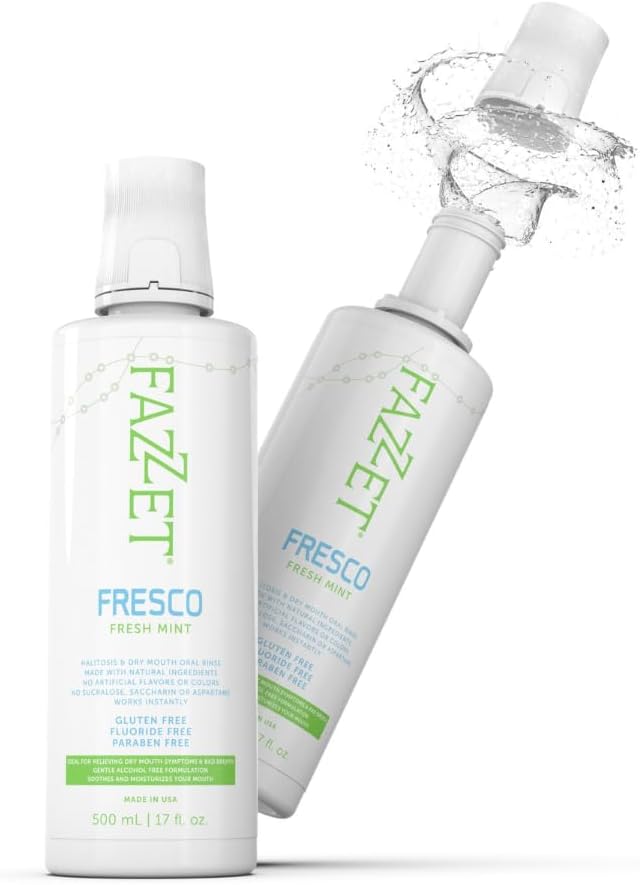 Fazzet Fresco Halitosis Dry Mouth Oral Rinse Mouthwash / 17 fl oz (500 ml) bottle / Alcohol Free / Gluten Free / Paraben Free / Fresh Mint Flavor / MADE IN USA