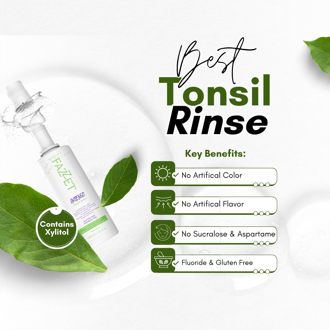 Fazzet Intenso Anti-Cavity Oral Rinse Mouthwash / 17 fl oz (500 ml) bottle / Alcohol Free / Gluten Free / Paraben Free / Fresh Mint Flavor / MADE IN USA