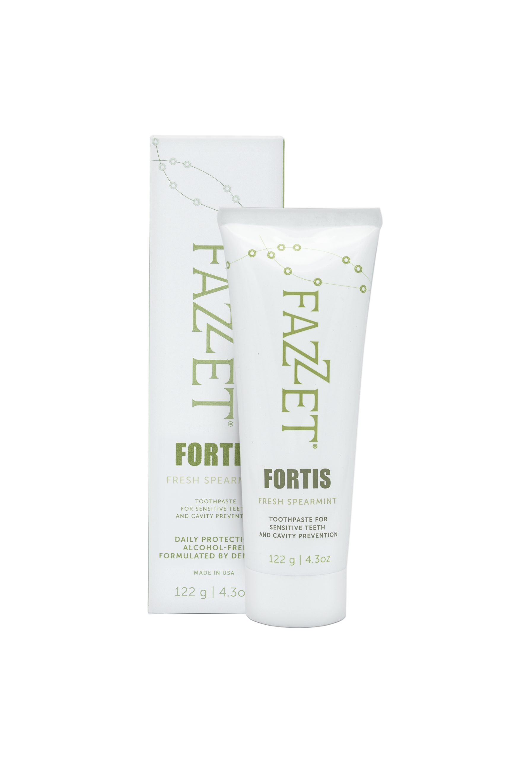 Fazzet Fortis Anti-Cavity Triple Action Toothpaste / 4.3 oz (122 gram) tube / Spearmint Flavor / SLS Free / Gluten Free / MADE IN USA