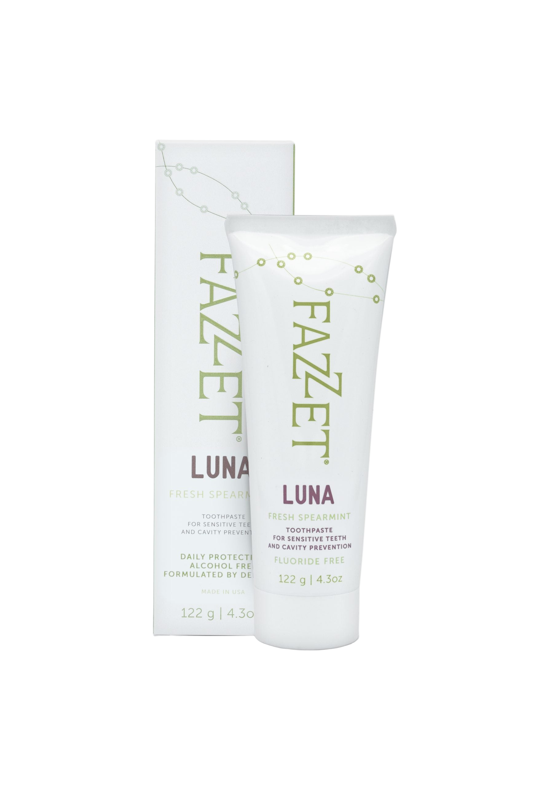 Fazzet Luna Anti-Cavity Triple Action Toothpaste / 4.3 oz (122 gram) tube / Spearmint Flavor / SLS Free / Gluten Free / MADE IN USA