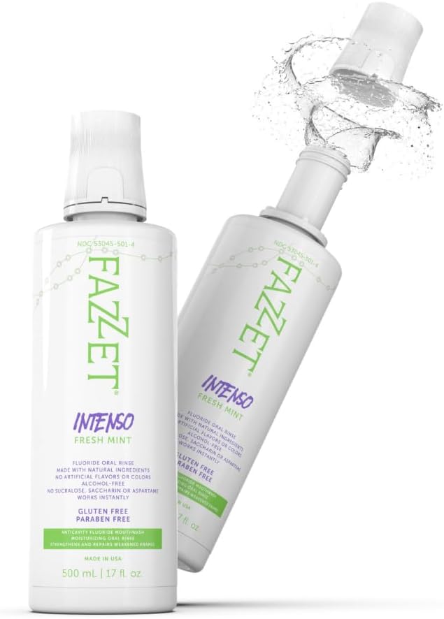 Fazzet Intenso Anti-Cavity Oral Rinse Mouthwash / 17 fl oz (500 ml) bottle / Alcohol Free / Gluten Free / Paraben Free /  Fresh Mint Flavor / MADE IN USA