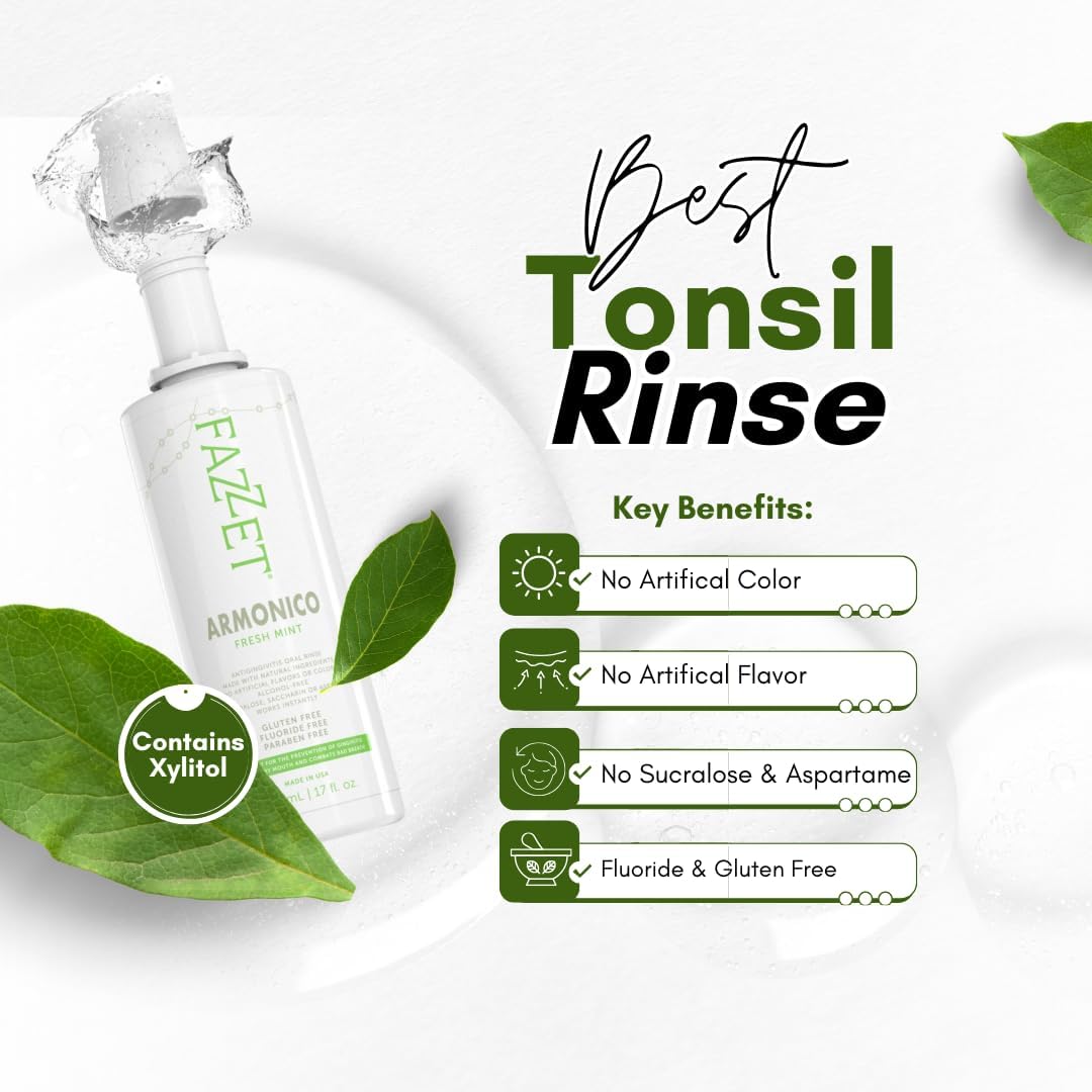 Fazzet Armonico Anti-Gingivitis Oral Rinse Mouthwash / 17 fl oz (500 ml) bottle / Alcohol Free / Gluten Free / Paraben Free /  Fresh Mint Flavor / MADE IN USA