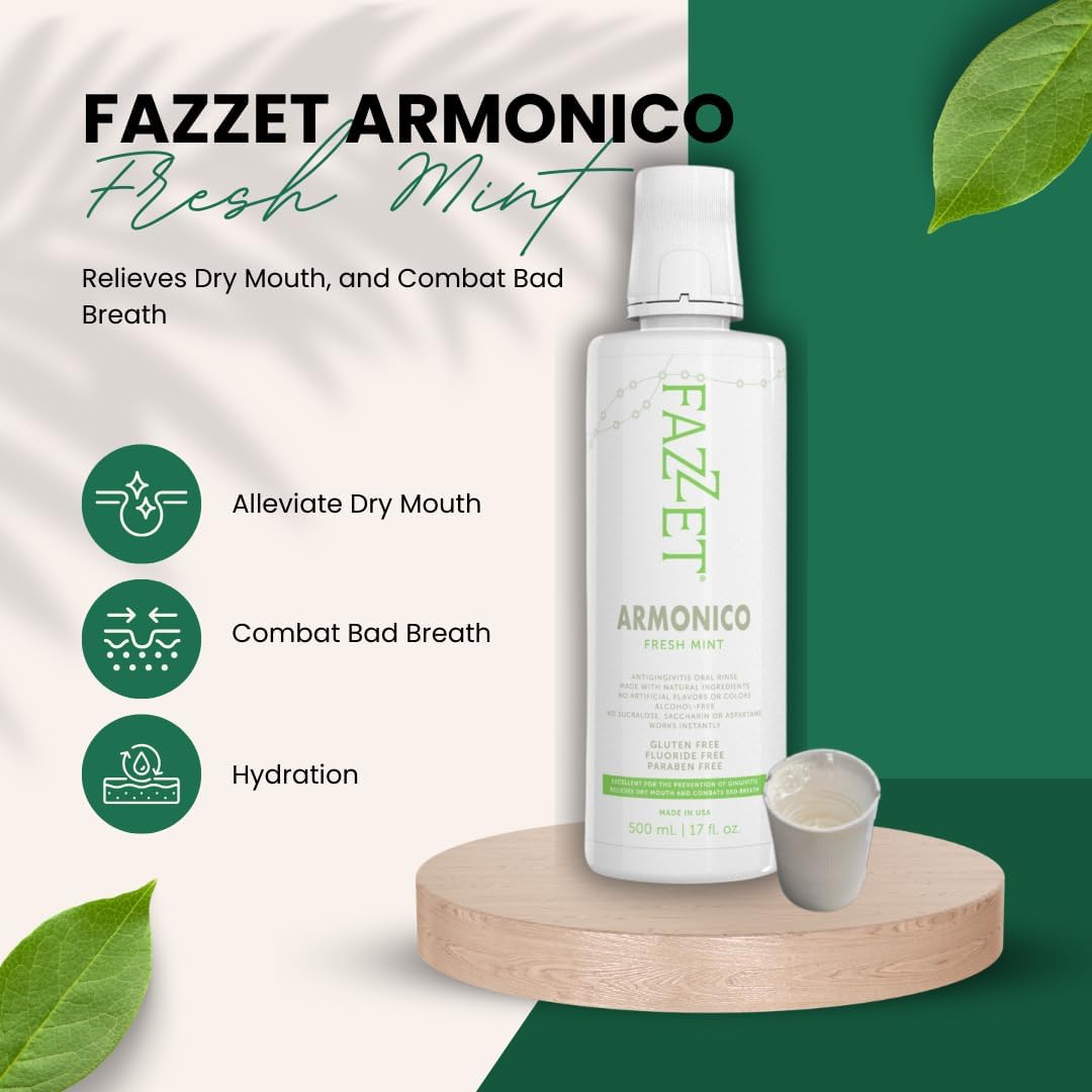 Fazzet Armonico Anti-Gingivitis Oral Rinse Mouthwash / 17 fl oz (500 ml) bottle / Alcohol Free / Gluten Free / Paraben Free /  Fresh Mint Flavor / MADE IN USA