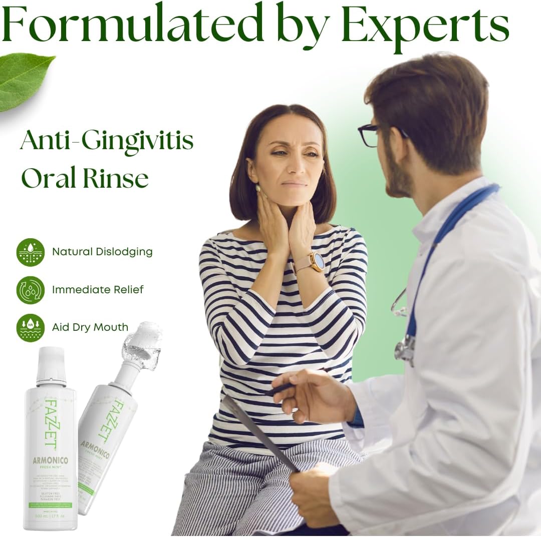Fazzet Armonico Anti-Gingivitis Oral Rinse Mouthwash / 17 fl oz (500 ml) bottle / Alcohol Free / Gluten Free / Paraben Free /  Fresh Mint Flavor / MADE IN USA