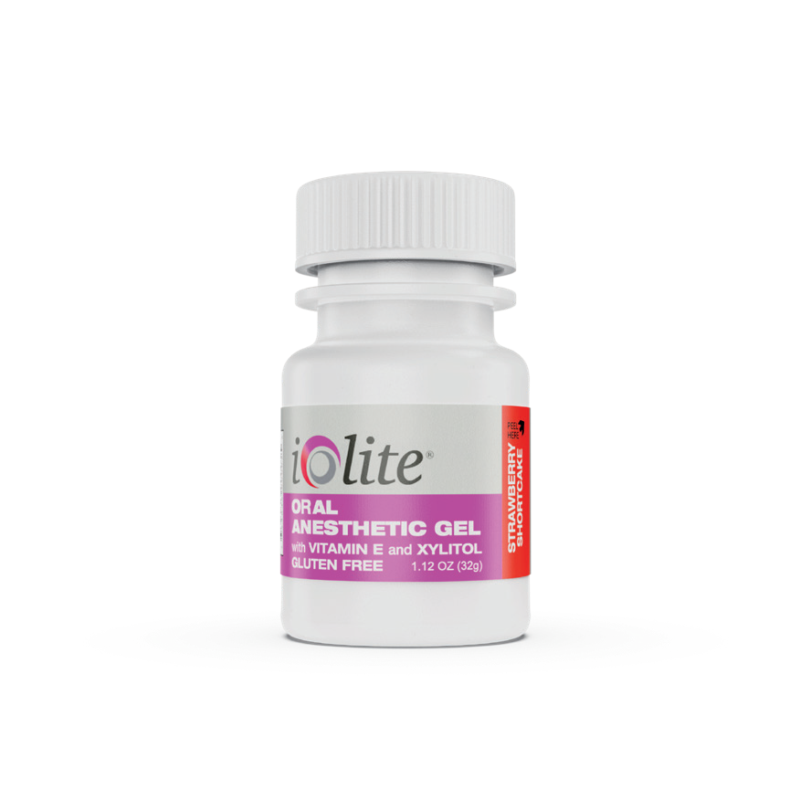Iolite Topical Benzocaine Anesthetic Gel / Strawberry Shortcake Flavor / 32g (1.12 oz) / Vitamin E / Xylitol / MADE IN USA
