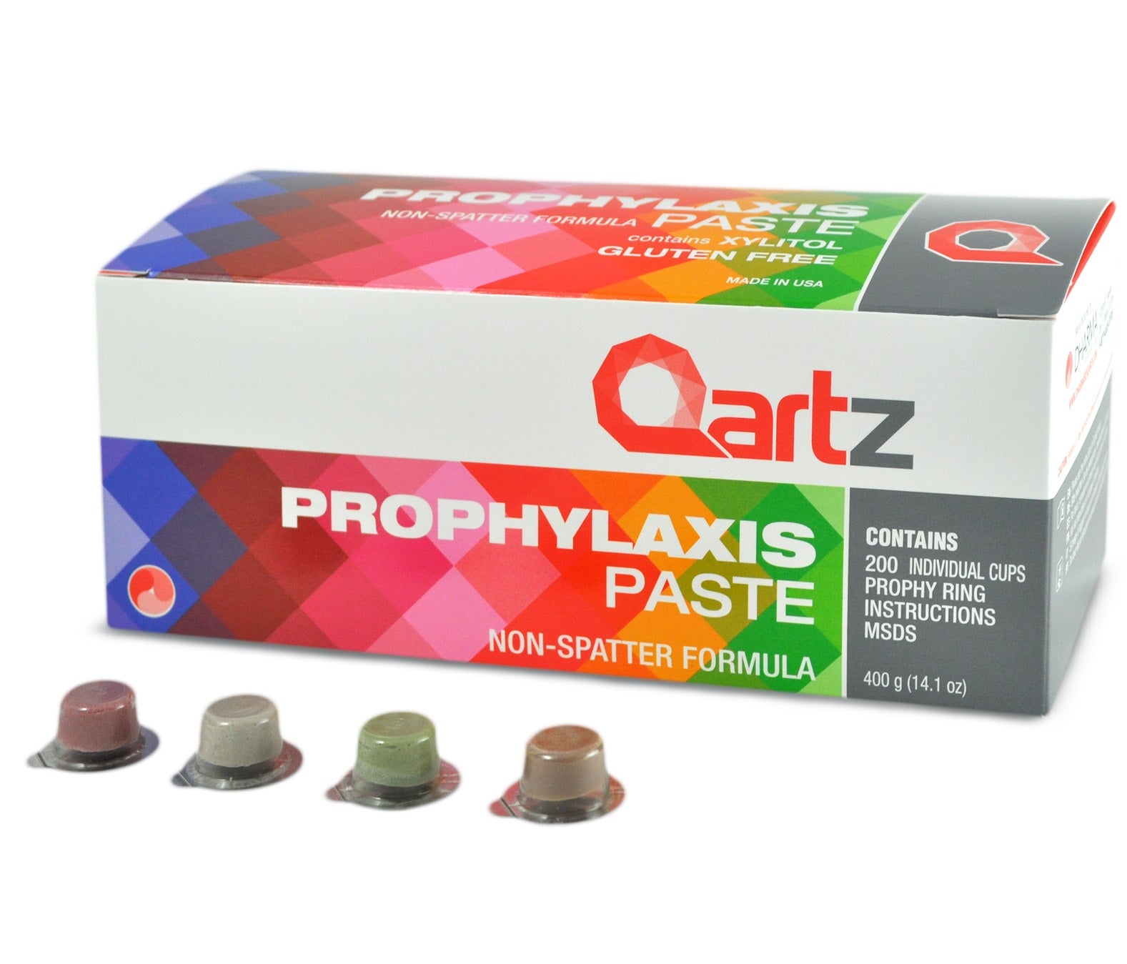 Qartz X-Coarse Cherry Tart Prophy Paste Cups with Fluoride / 200/Box / Non-Drying / Splatter Free / Gluten Free / MADE IN USA